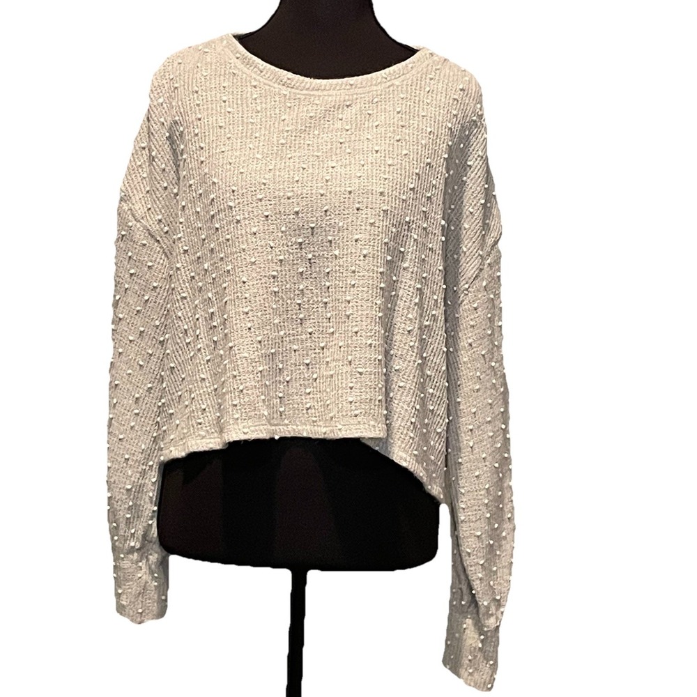 Fab'rik Women's Large Gray Textured Dotted Cropped Sweater Top